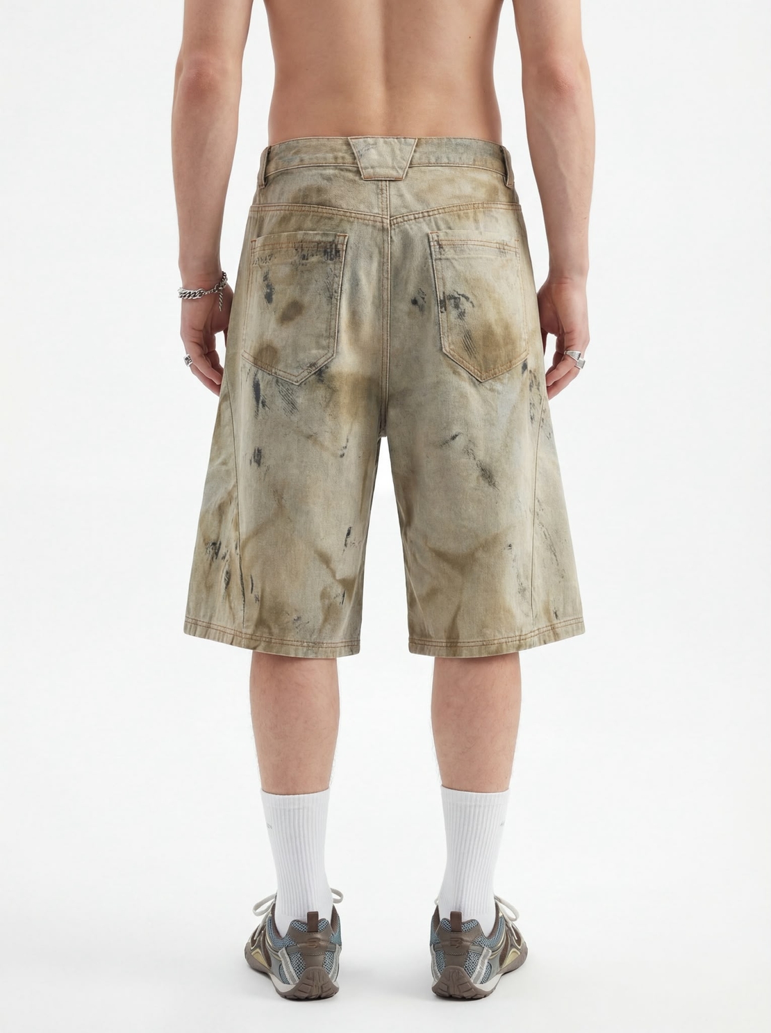 מכנסי ברמודה ג'ינס רחבים לגבר – בז' וינטג'