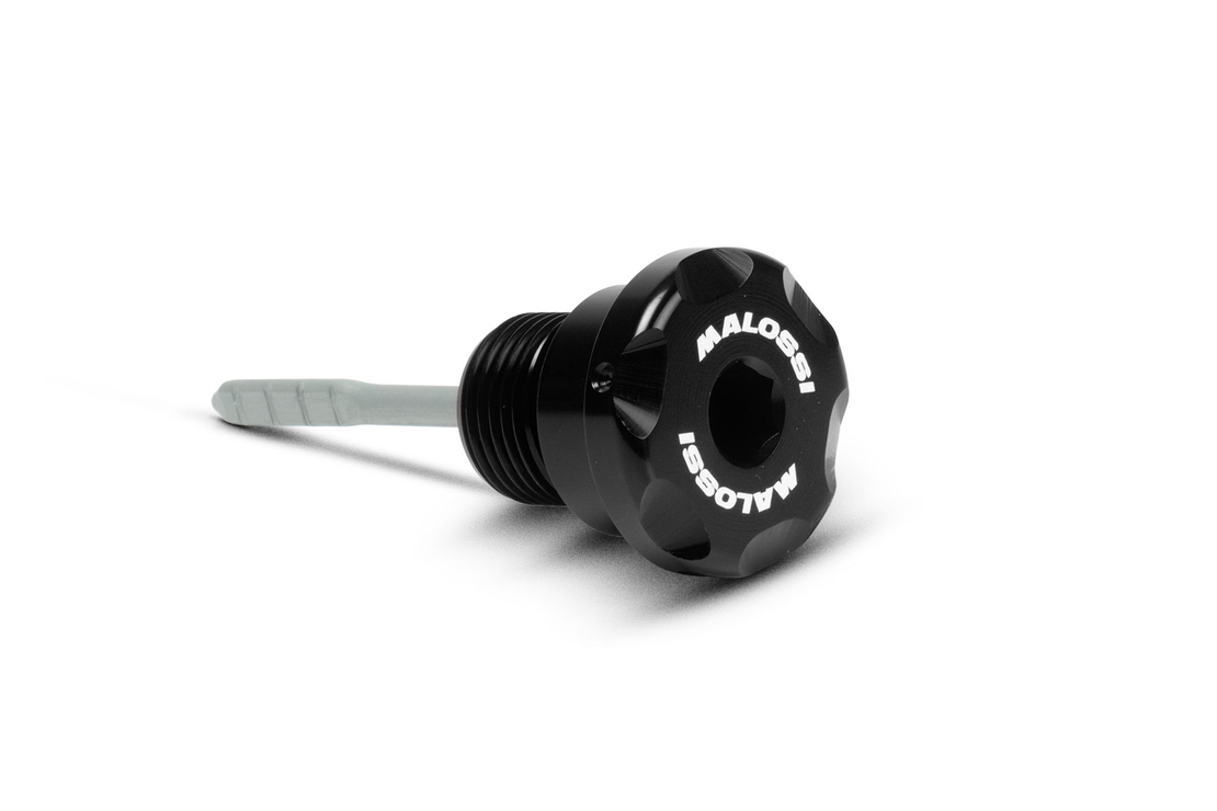 Malossi – מדיד שמן שחור CNC ל־Vespa GTS 300/250/310 2014–2016