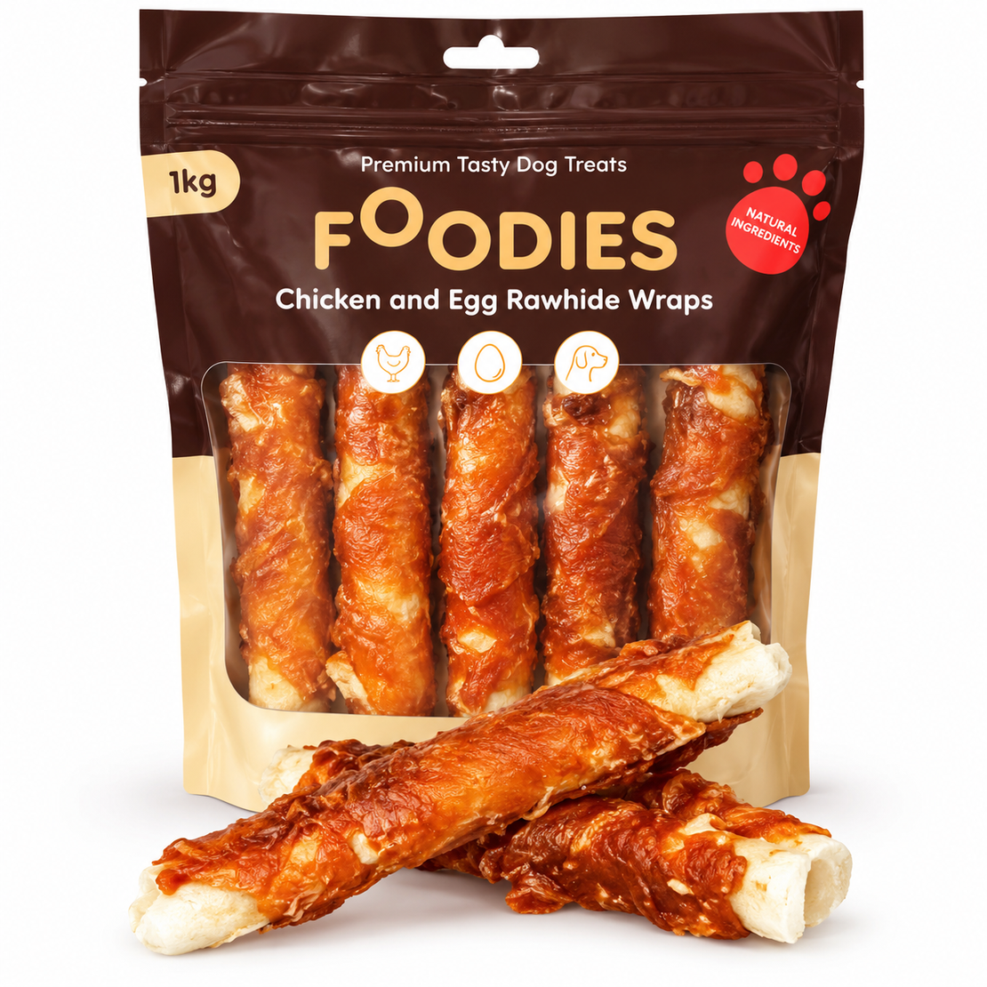 חטיף לעיסה לכלבים FOODIES – רול בקר עטוף בעוף וביצה, 1 ק״ג