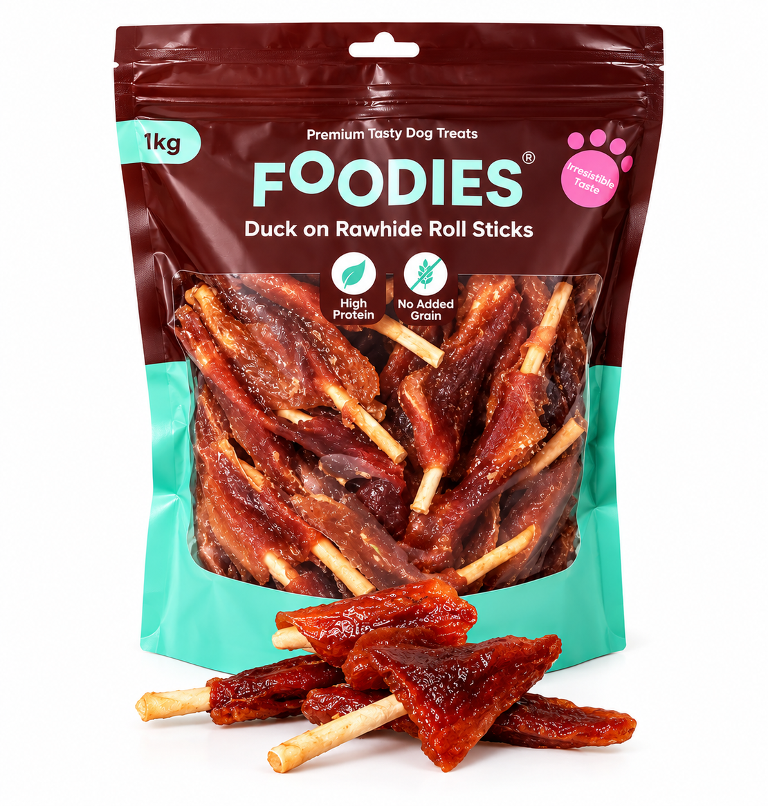חטיף FOODIES לכלבים – ברווז על מקלוני עור, 1 ק״ג