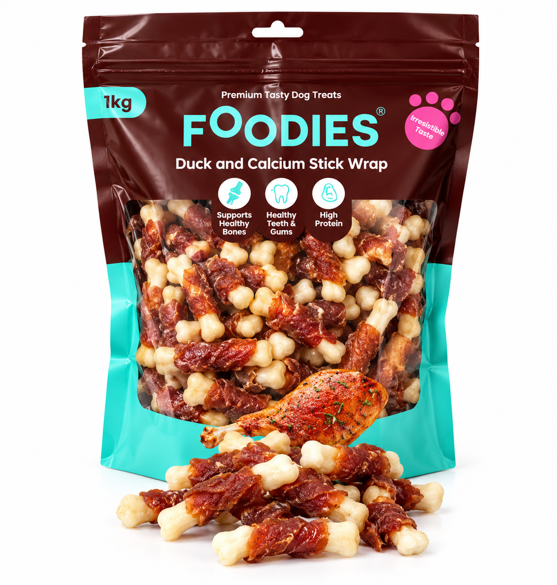 חטיף FOODIES לכלבים – גלילת ברווז עם עצם סידן, 1 ק״ג