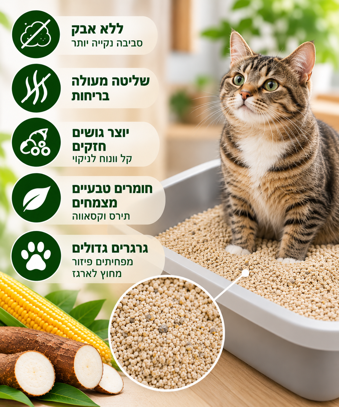 חול מתגבש לחתולים Sustainably Yours – גרגרים גדול משקל: 5.9 ק״ג