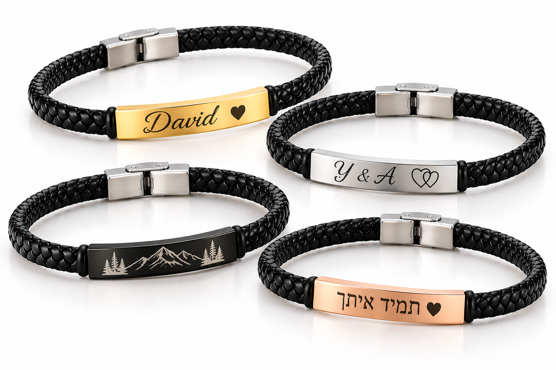 צמיד עור קלוע בצבע שחור