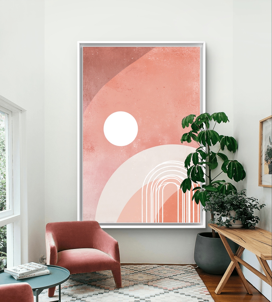 שמש פודרה – תמונת קנבס אבסטרקט גיאומטרית בגווני ורוד ושמנת | CR6542