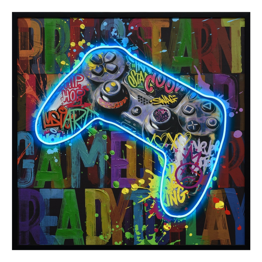 תמונת גיימינג מוארת עם שלט רחוק וסוללות – שלט קונסולה גרפיטי LED - מידה 83*83 ס