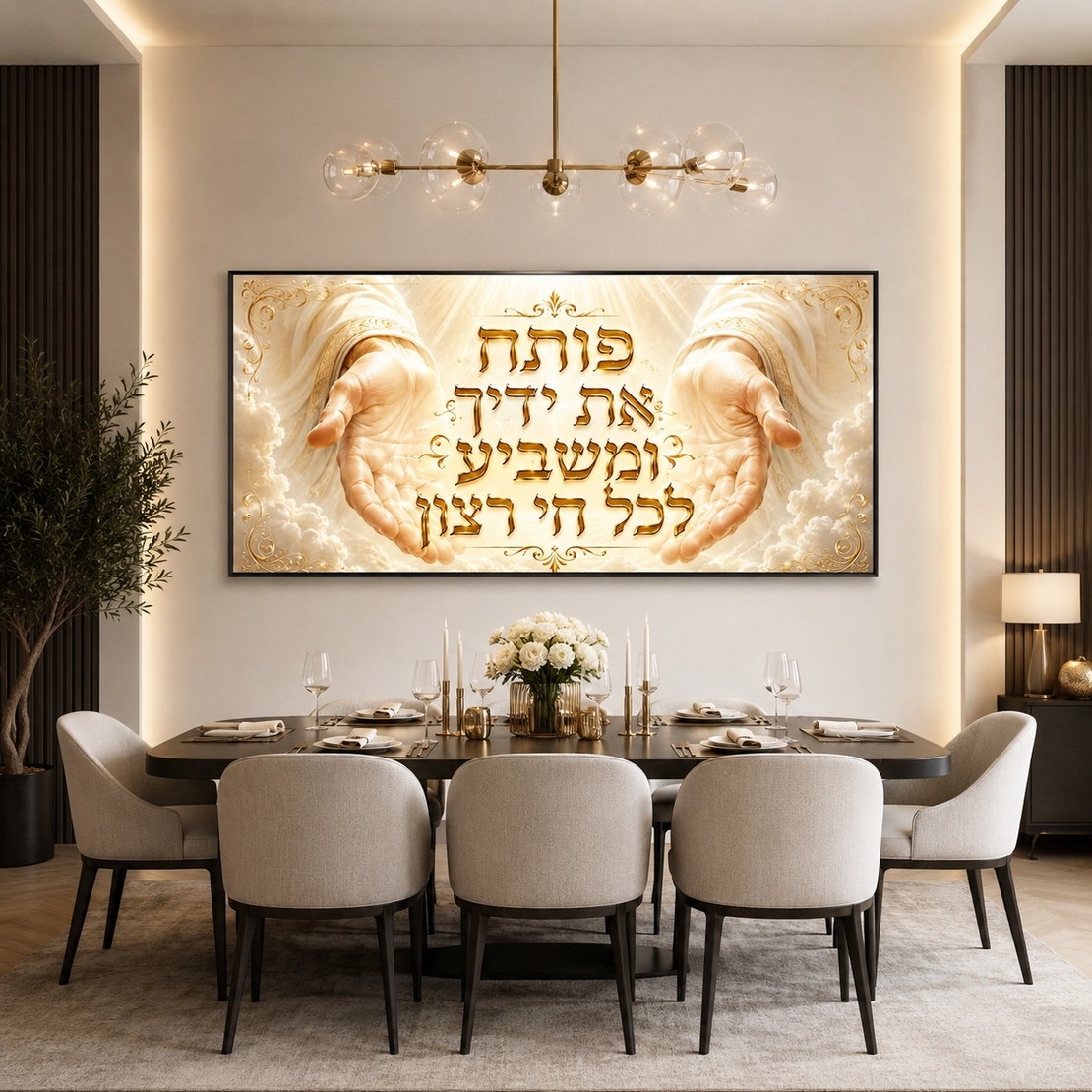 ידיים של ברכה זהובה – תמונת קנבס לרוחב פותח את ידיך לסלון | RB4062