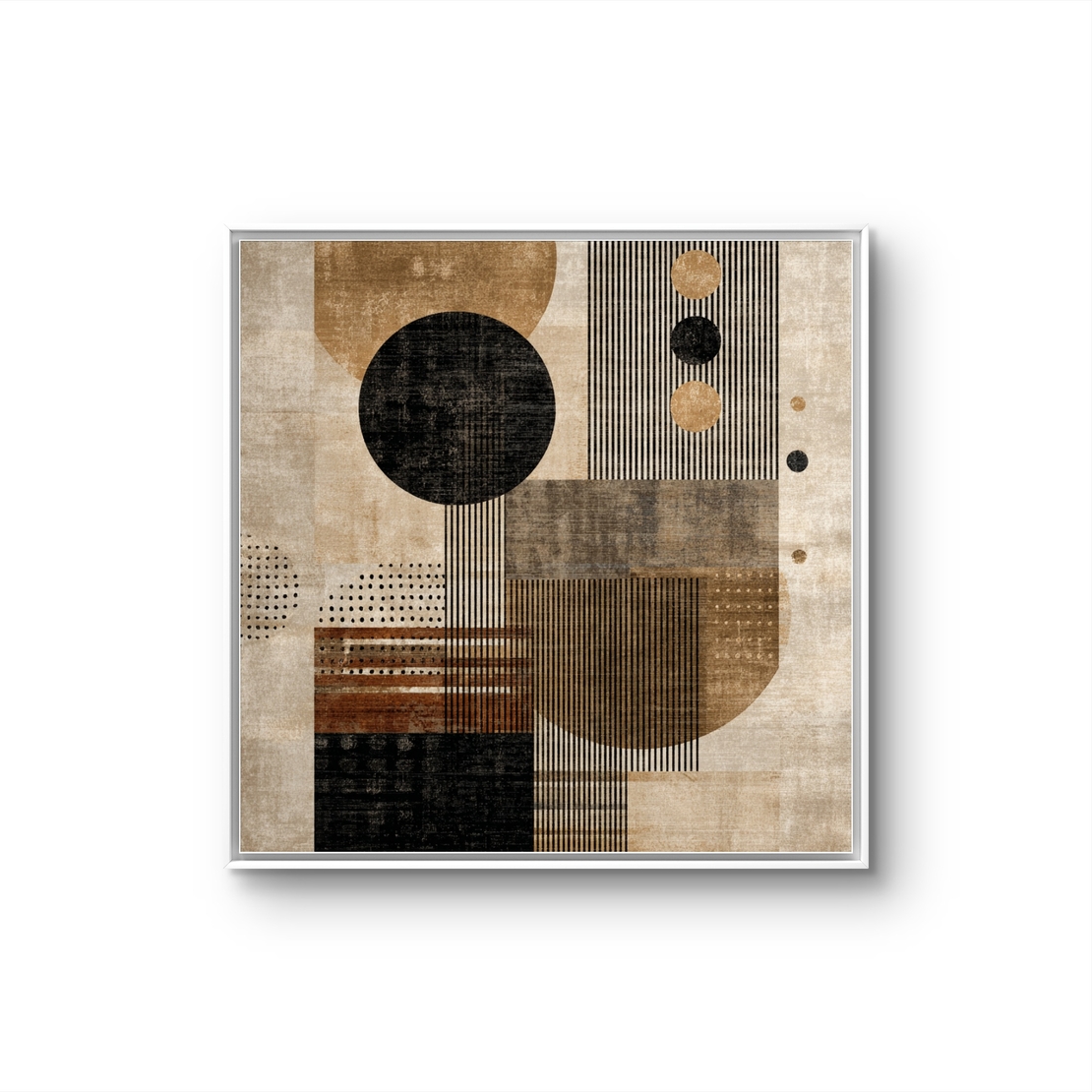 איזון גיאומטרי – תמונת קנבס גיאומטרית מודרנית בבז׳ ושחור | SQ3384