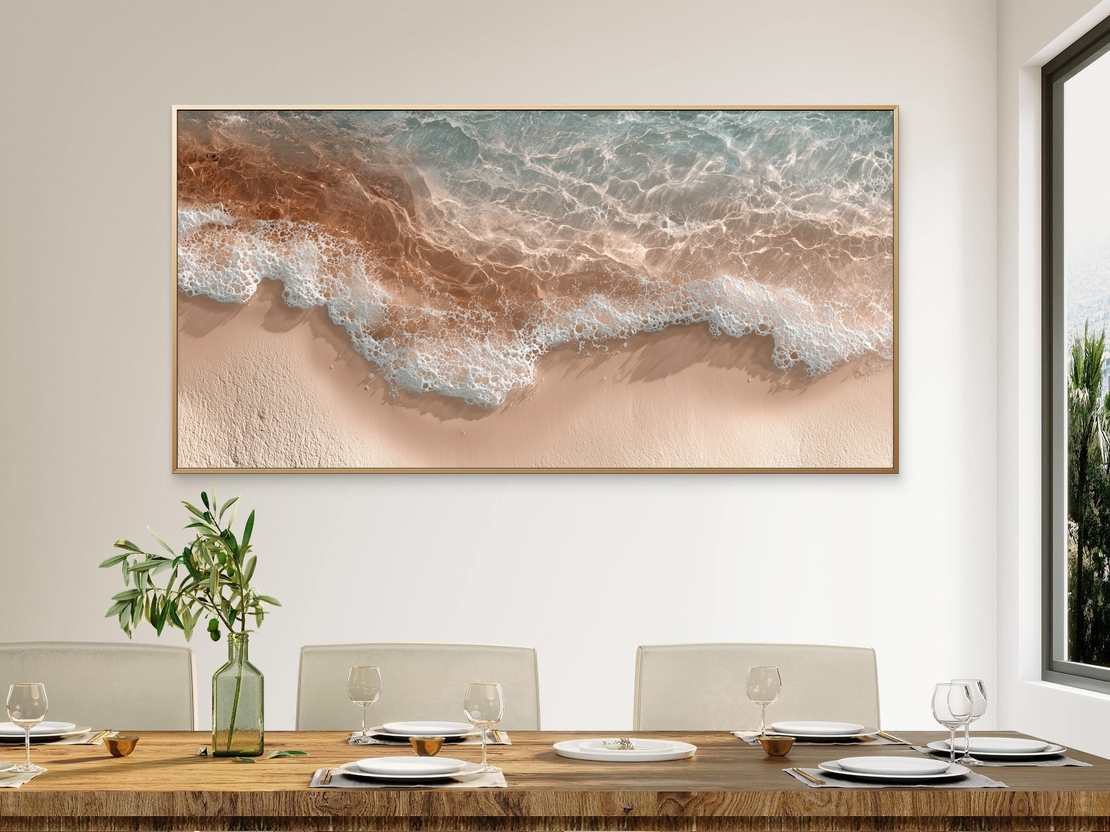 תמונת קנבס לרוחב של חוף וגלים בגווני טורקיז וזהב – NEXTGEN BY BAR