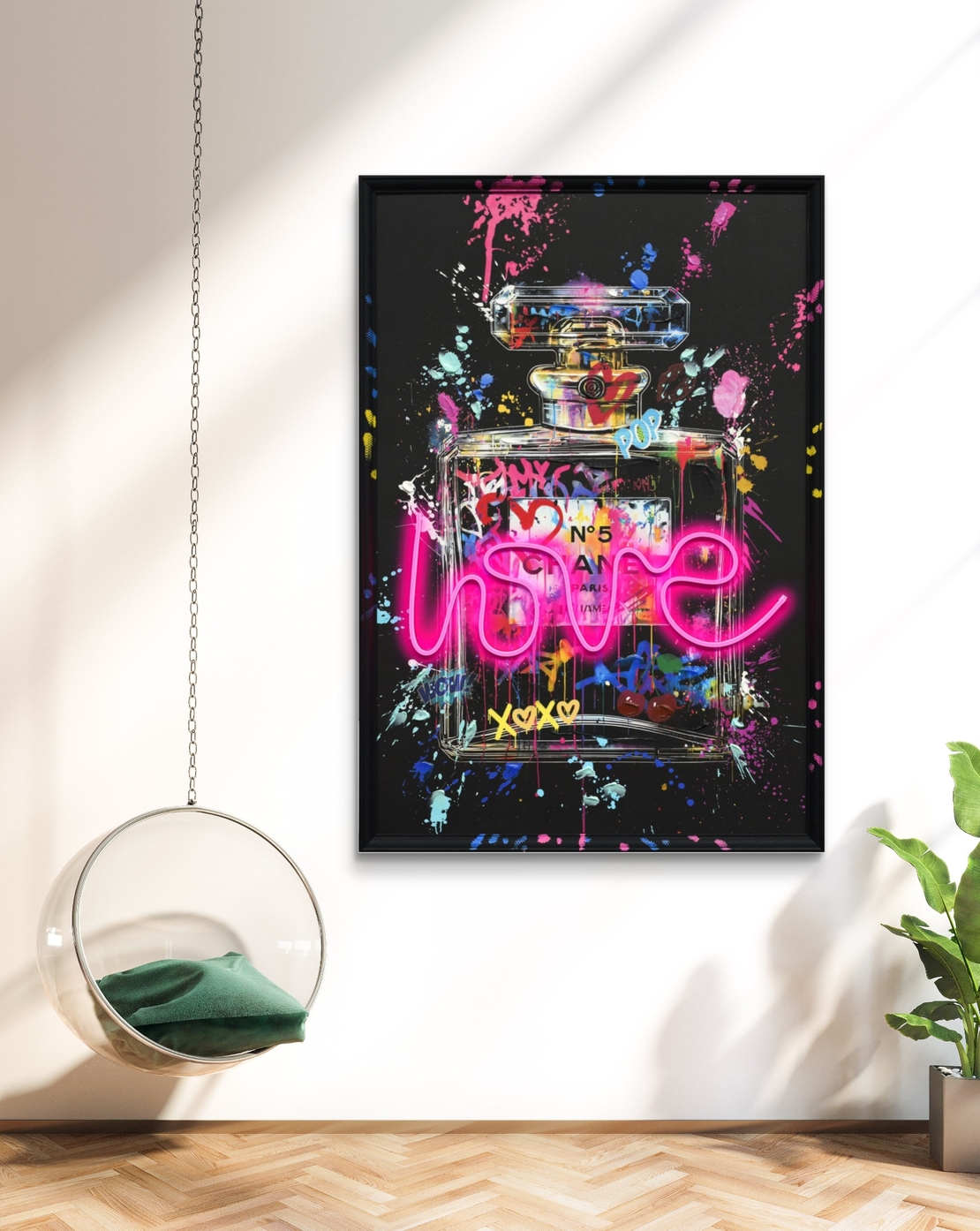 תמונת בושם גרפיטי LOVE – אמנות LED על סוללות עם שלט רחוק-מידה93*63 ס