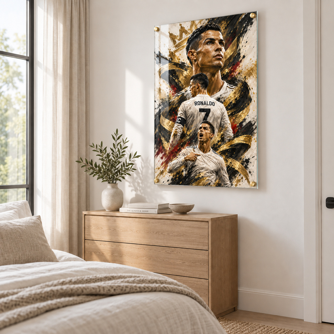 תמונת זכוכית כדורגלן מספר 7 בגווני זהב וחום | דגם SG9071