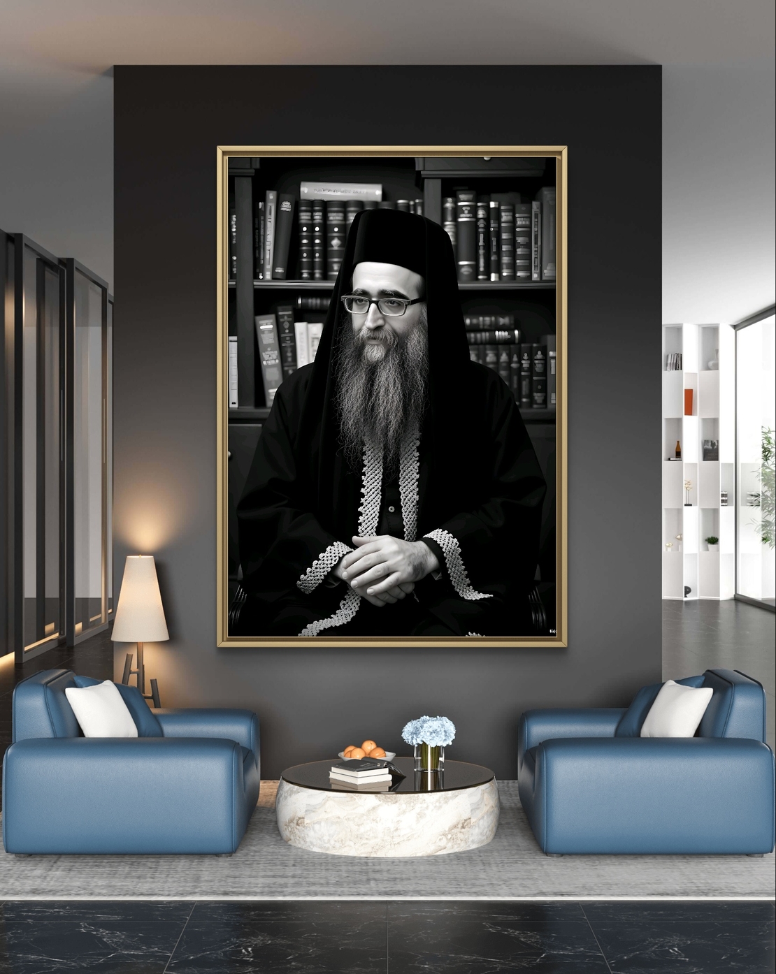 תמונת קנבס אומנותית בשחור-לבן של הרב פינטו, מתוך קולקציית 