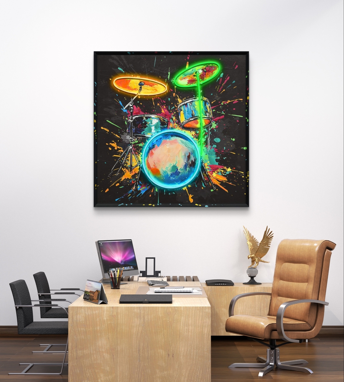 תמונת LED מערכת תופים צבעונית – מופעלת על סוללות עם שלט רחוק - מידה 83*83 ס