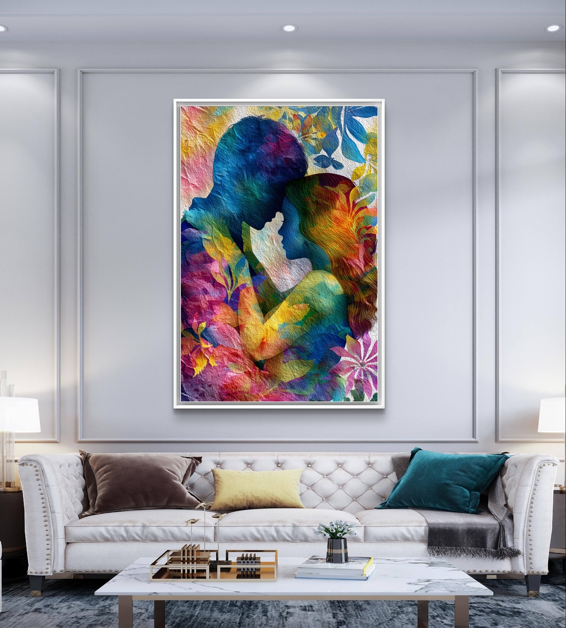 תמונת קנבס זוג מחובק בצבעים חיים לעיצוב הבית