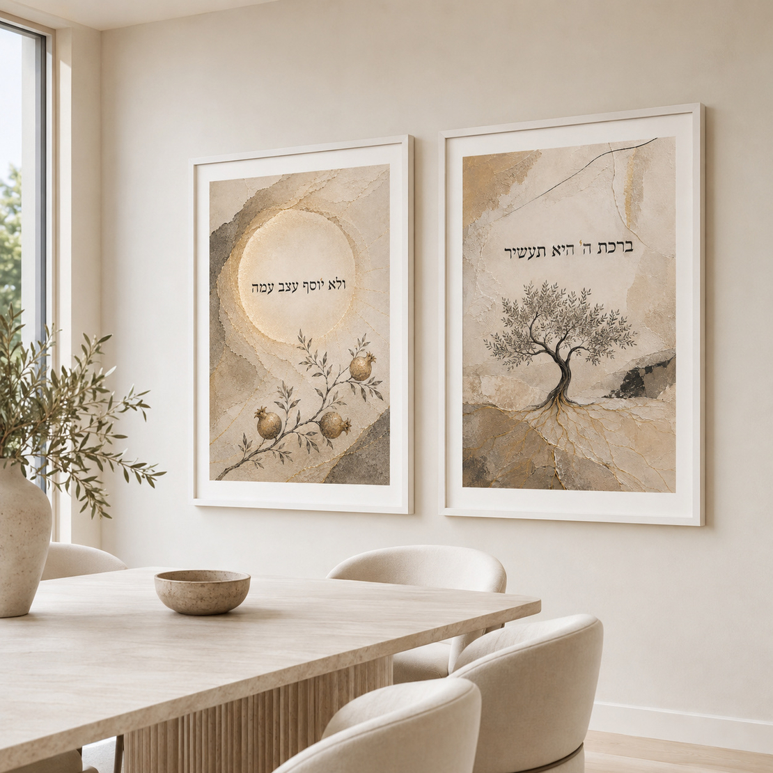 זוג תמונות קנבס ברכת ה׳ היא תעשיר בעץ ורימונים | דגם RB1444
