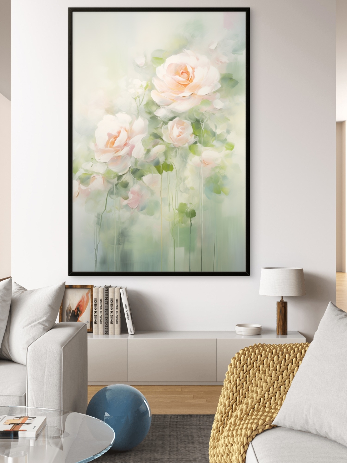 תמונת קנבס עדינה של ורדים בגווני שמנת וירוק – עיצוב רומנטי ויוקרתי מתוך קולקציית NEXTGEN BY BAR של תכשיט לבית.