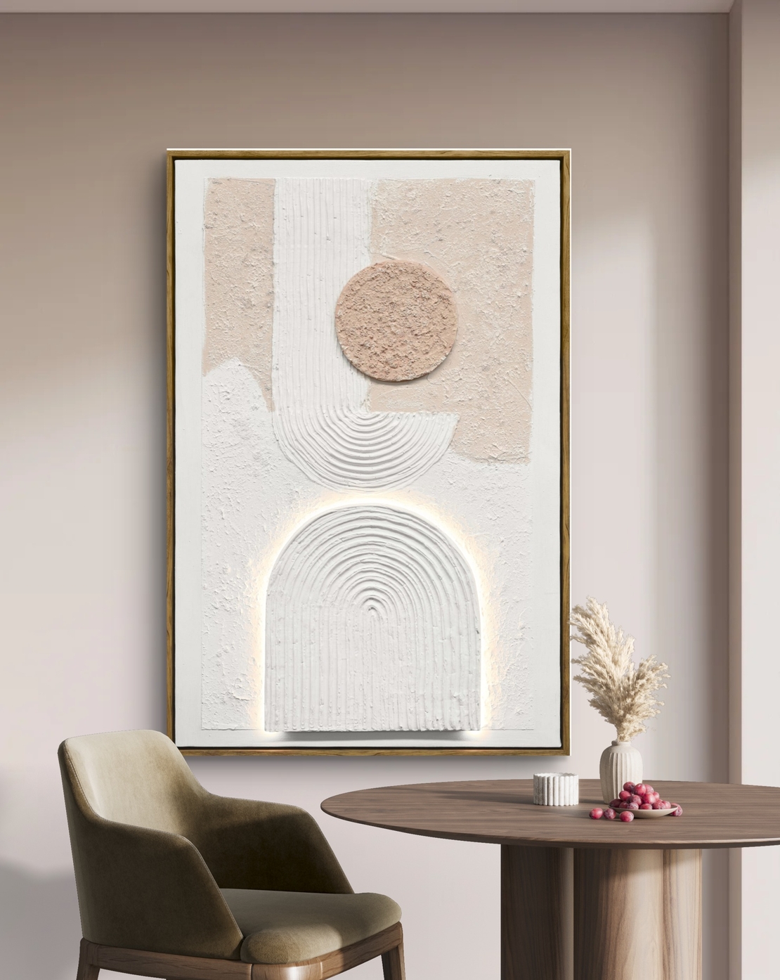 תמונת LED אבסטרקטית בגווני שמנת – אמנות קיר מוארת בעיצוב טקסטורלי -60*90 ס