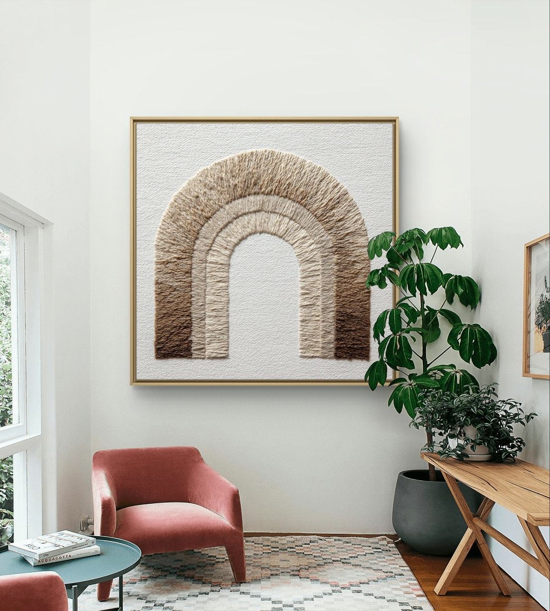 קנבס בסגנון נורדי טבעי עם קשת ארוגה/מקרמה במראה חמים ונקי