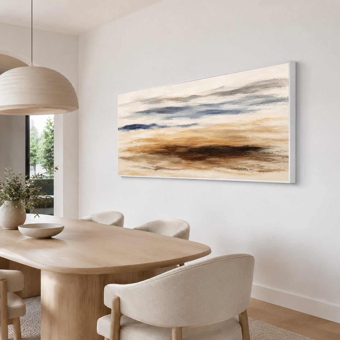 תמונת קנבס נוף חופי מופשט בגווני חול וכחול | דגם HP815