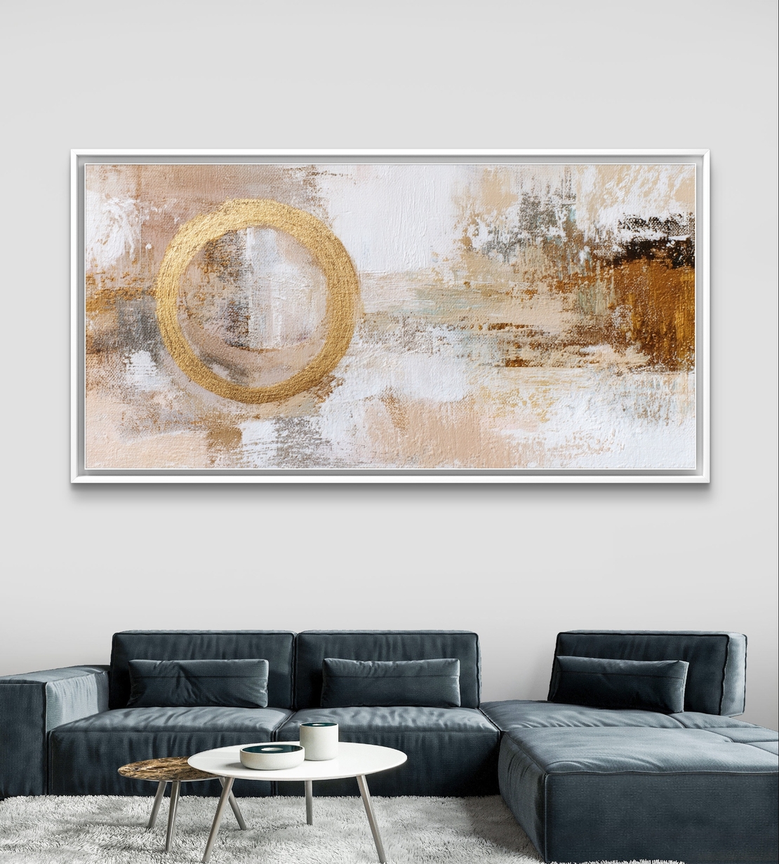 תמונת קנבס אבסטרקטית בהירה עם טבעת זהב מרכזית