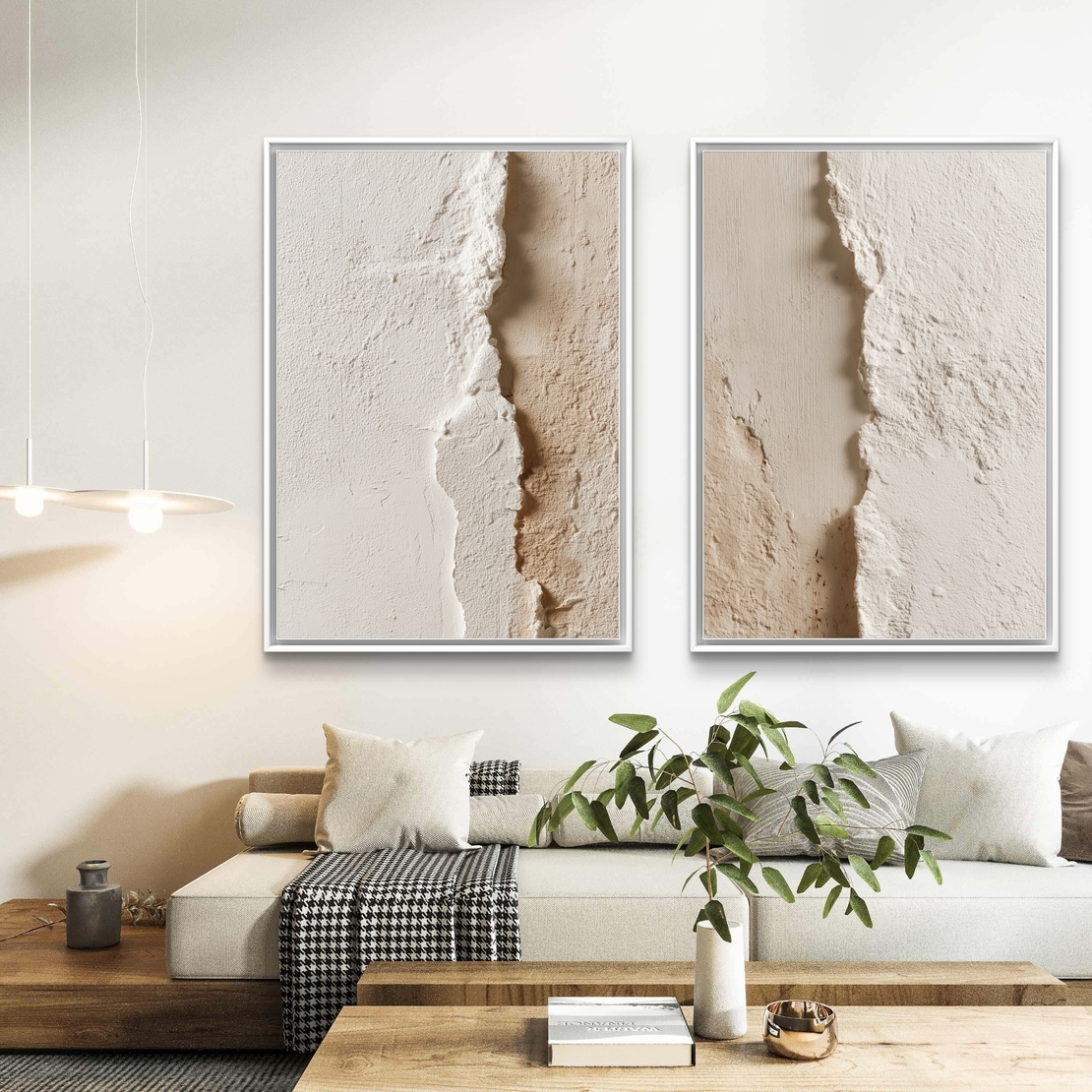 תמונות קנבס לסלון בגווני בז' עם טקסטורה טבעית עדינה