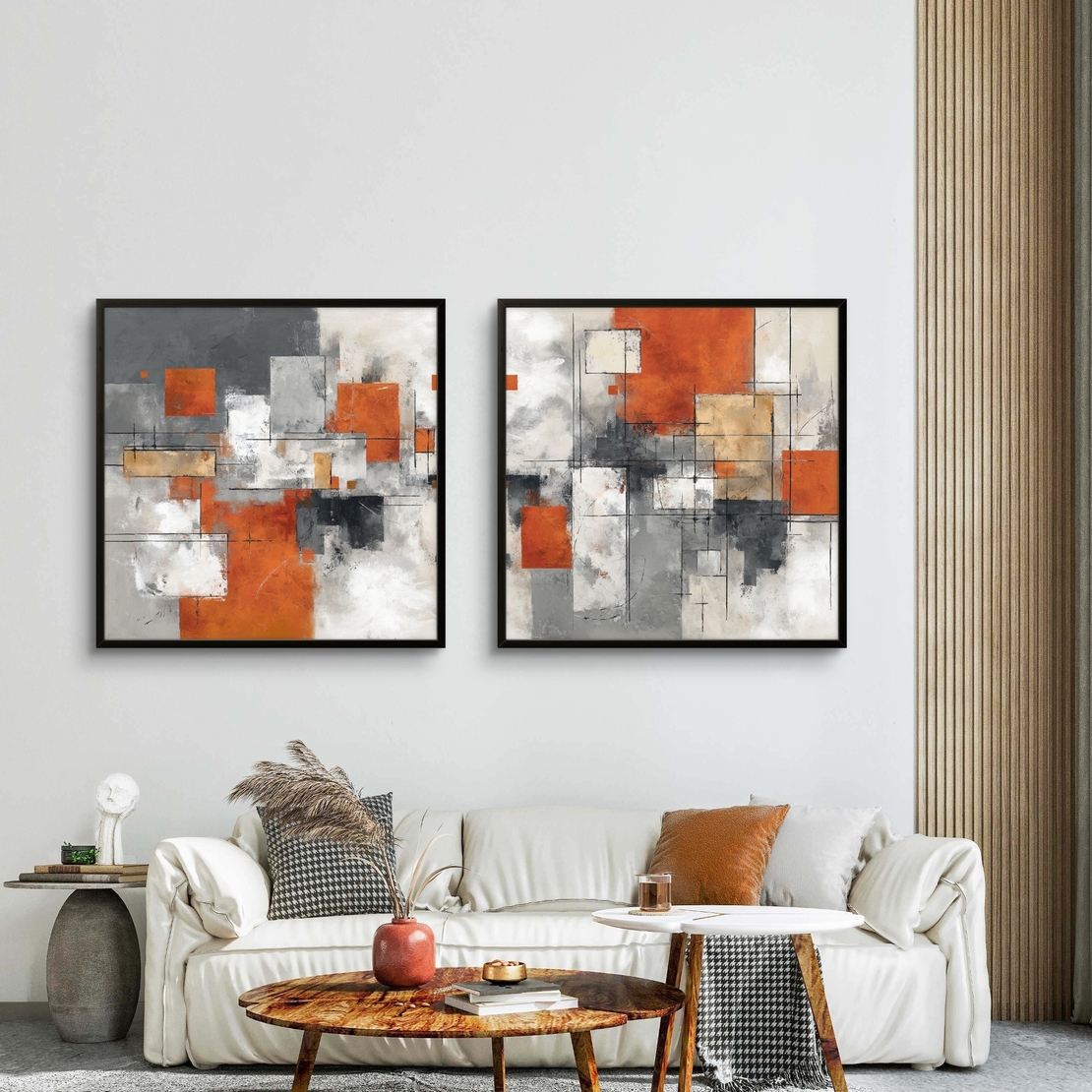 סט קנבסים מודרניים גיאומטריים לקיר סלון בעיצוב יוקרתי