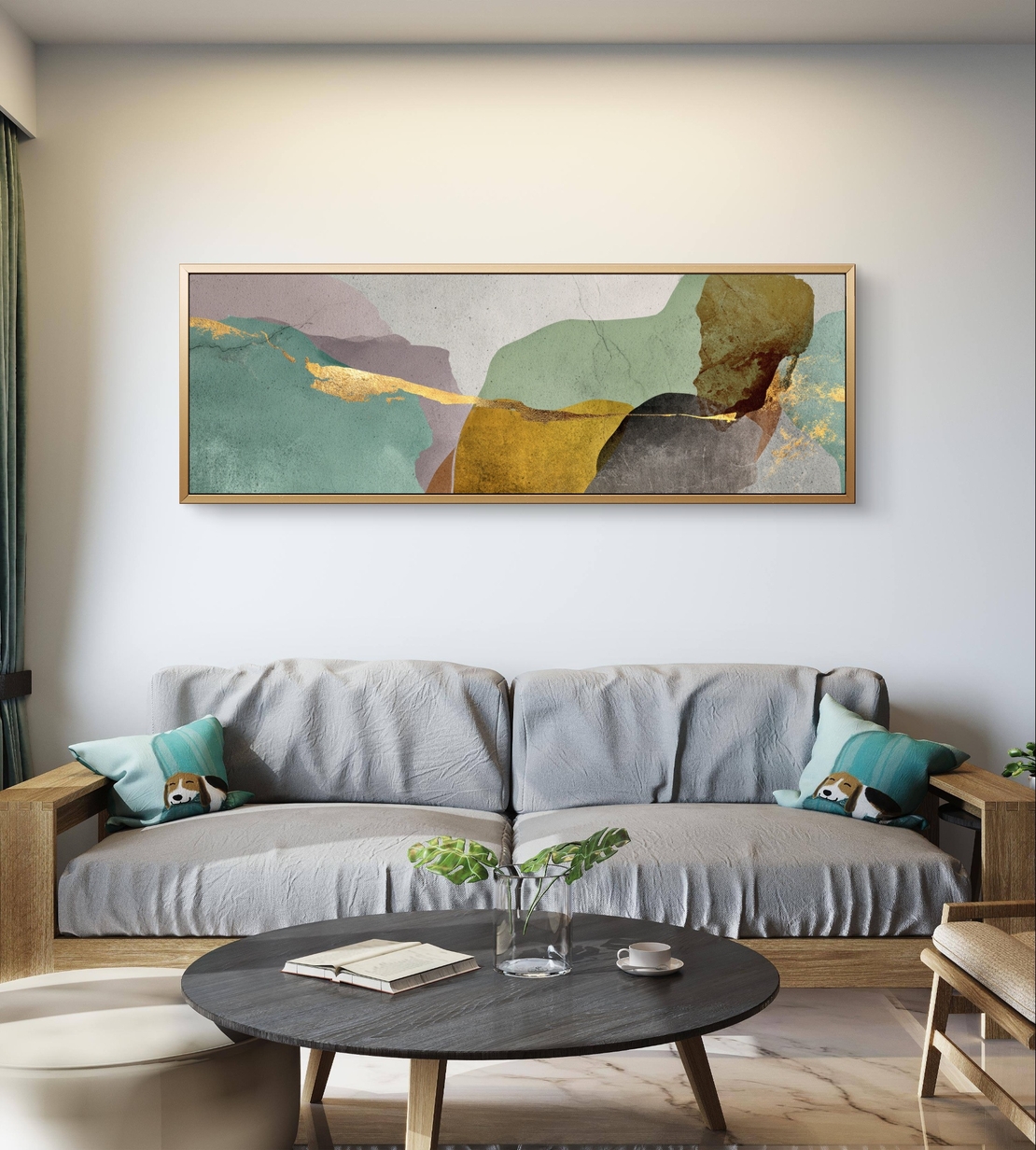 אדמת פסטל – תמונת קנבס אבסטרקטית בגווני מנטה, בז׳, חום וזהב | CL6002