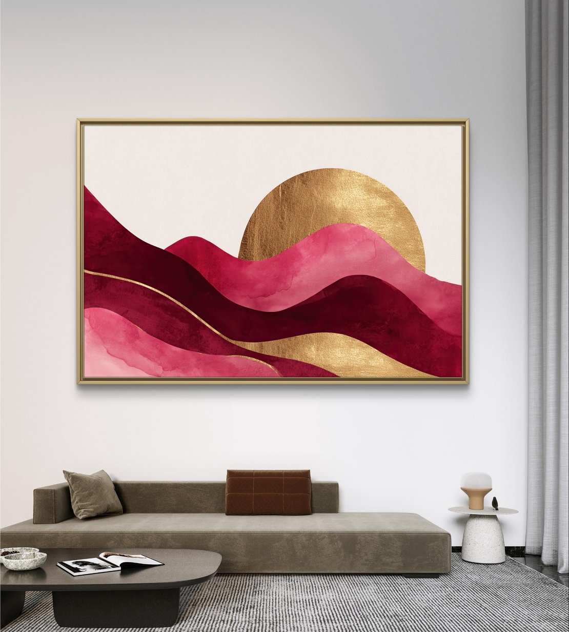 גלי בורדו, ורוד וזהב – תמונת קנבס אבסטרקטית אלגנטית | CP4523
