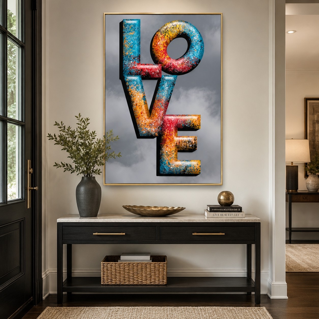 אהבה בתלת־ממד – תמונת קנבס LOVE צבעונית מודרנית | MA3453