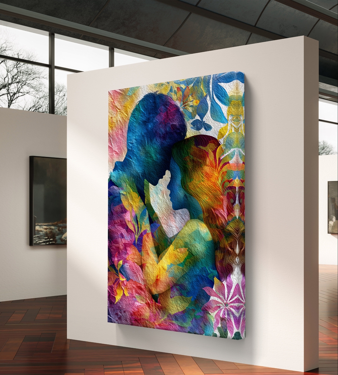 תמונת קנבס זוג אוהבים צבעונית בסגנון מודרני לסלון