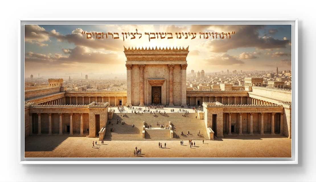 תמונת קנבס לרוחב של בית המקדש בירושלים עם כיתוב 