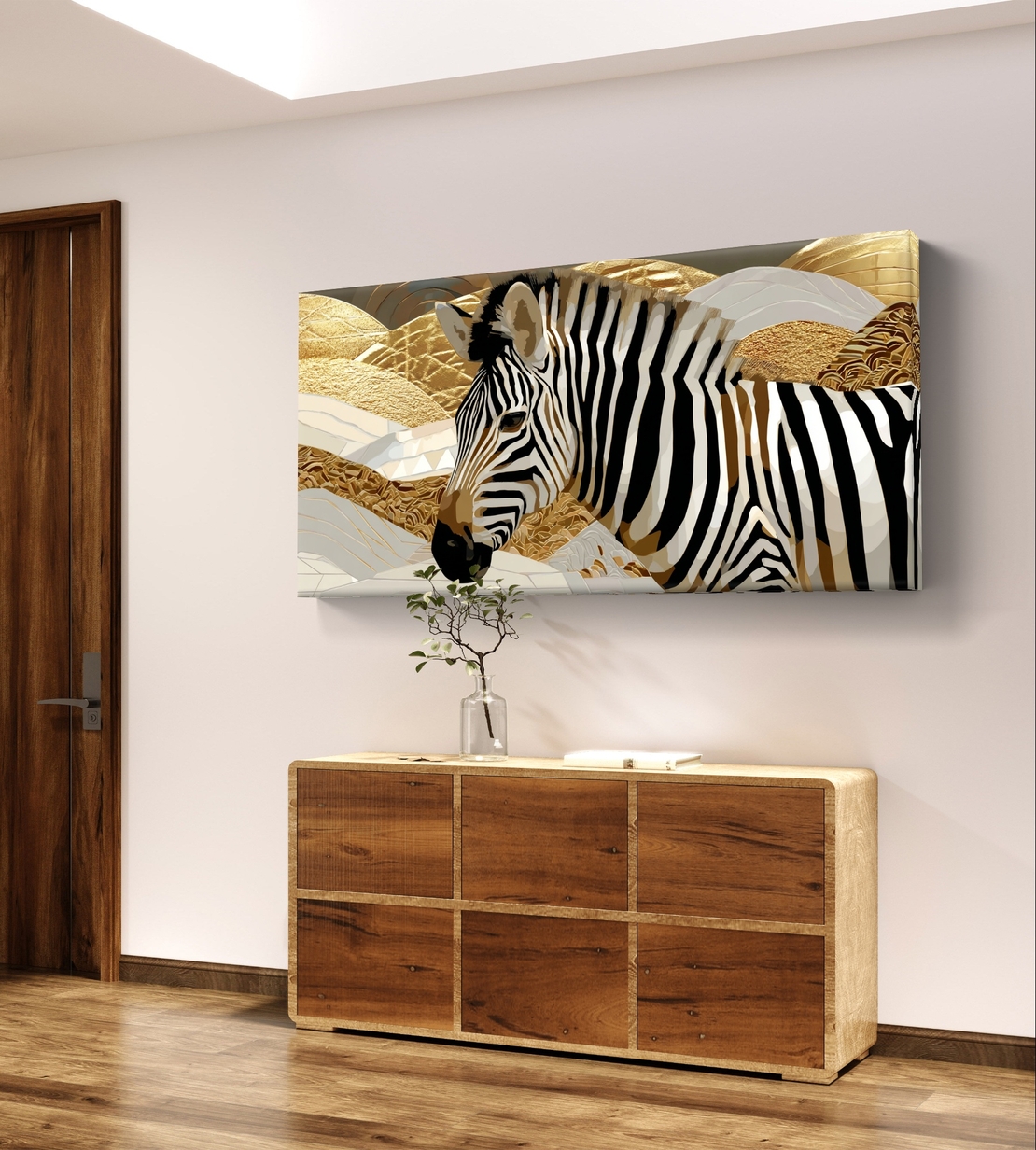 קנבס לרוחב עם זברה ועיטורי זהב מבית תכשיט לבית