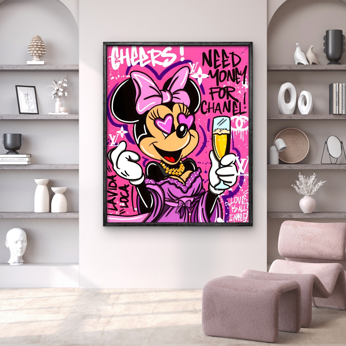 תמונת קנבס של מיני בעיצוב גרפיטי ורוד בסגנון מודרני – תכשיט לבית