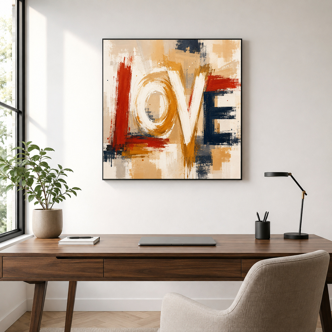 תמונת קנבס LOVE אבסטרקטי באדום וזהב | דגם AV871