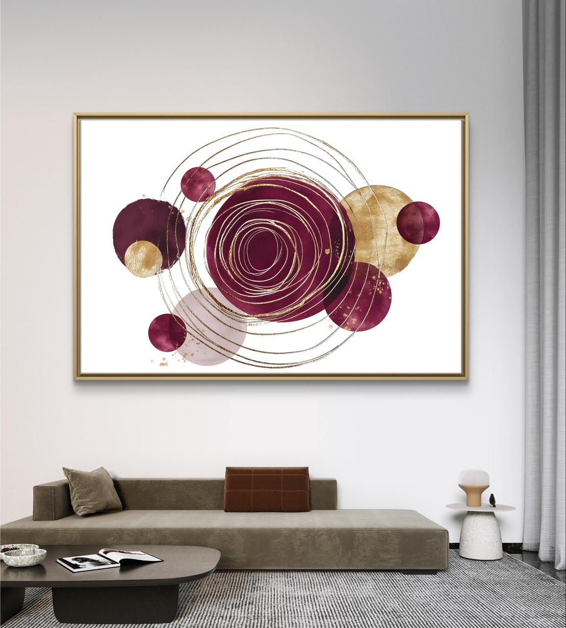 מעגלים גיאומטריים בבורדו וזהב – תמונת קנבס אבסטרקטית מודרנית | CP4522