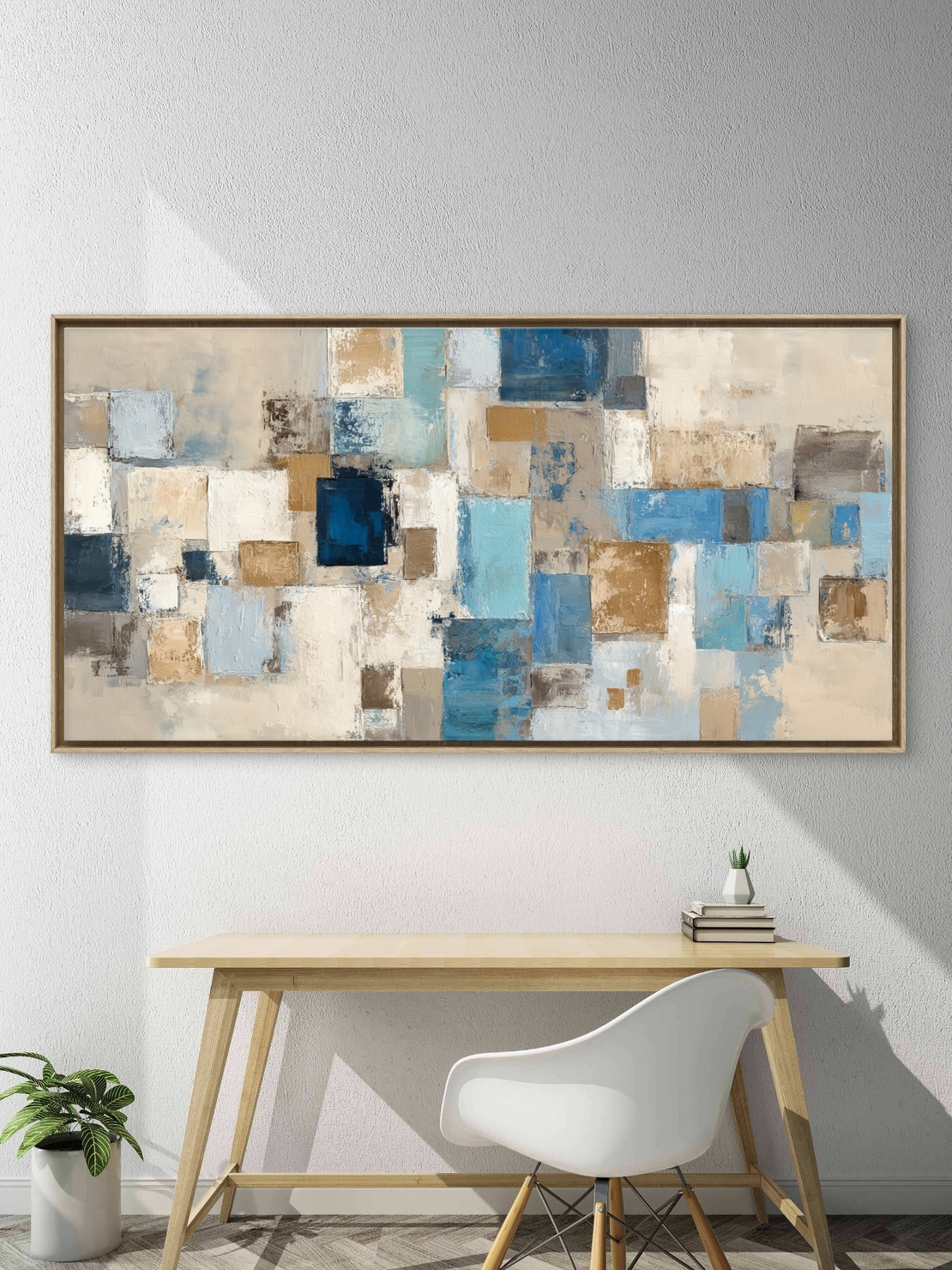 תמונת קנבס אבסטרקטית בגווני בז', כחול וטורקיז בעיצוב מודרני