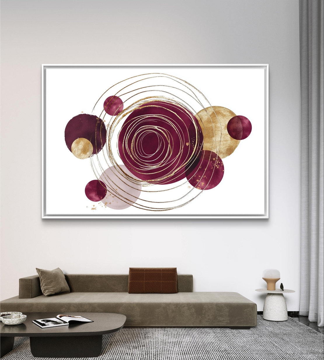 מעגלים גיאומטריים בבורדו וזהב – תמונת קנבס אבסטרקטית מודרנית | CP4522