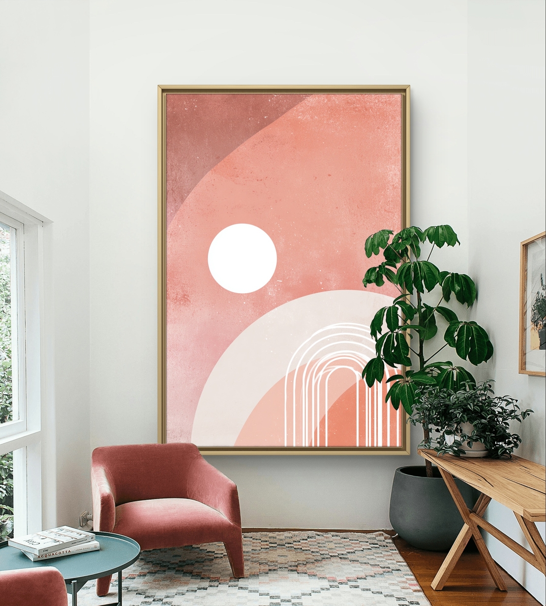 שמש פודרה – תמונת קנבס אבסטרקט גיאומטרית בגווני ורוד ושמנת | CR6542