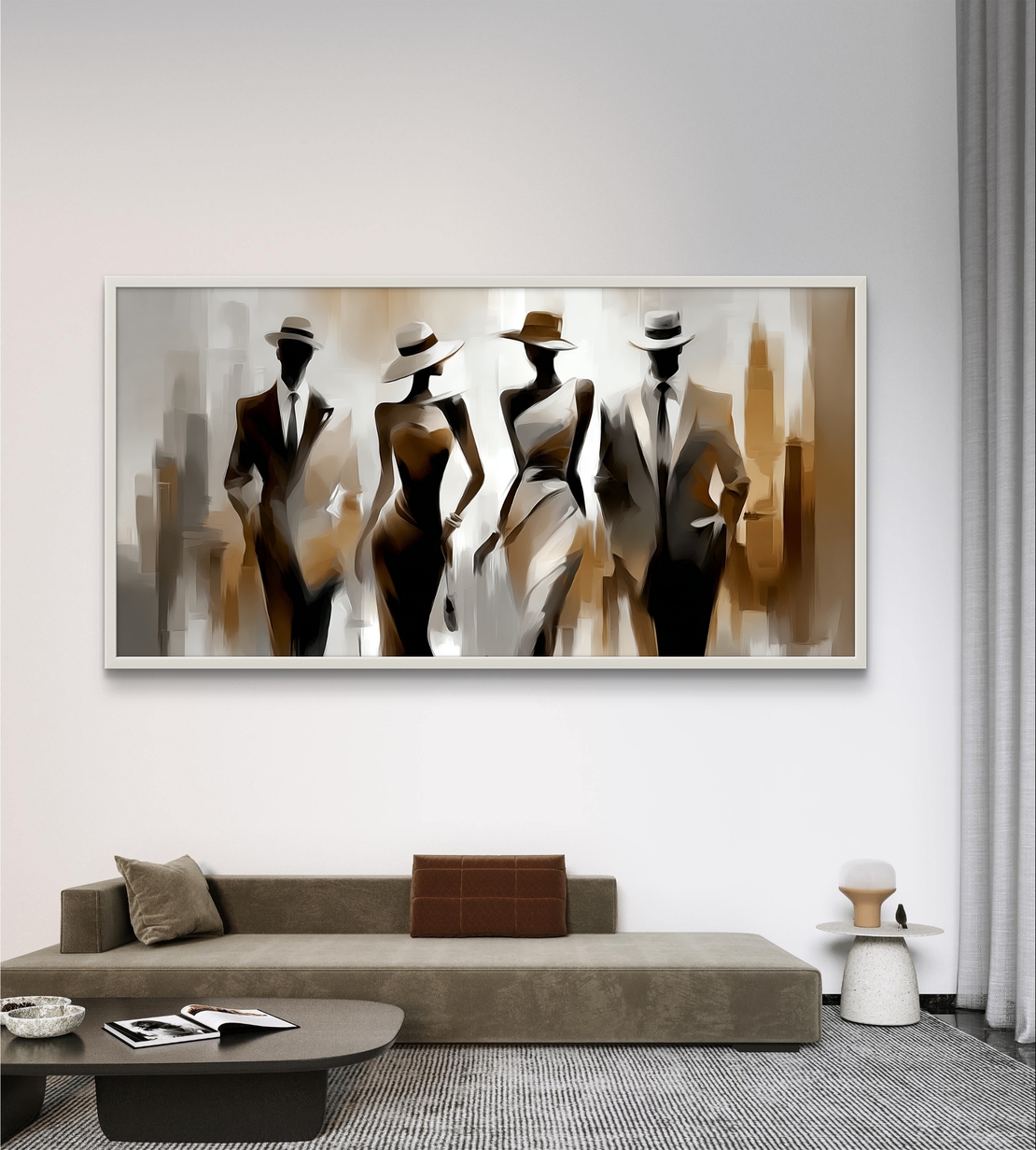 הליכה בעיר – תמונת קנבס דמויות אלגנטיות בגווני קפה ושמנת | CK7123