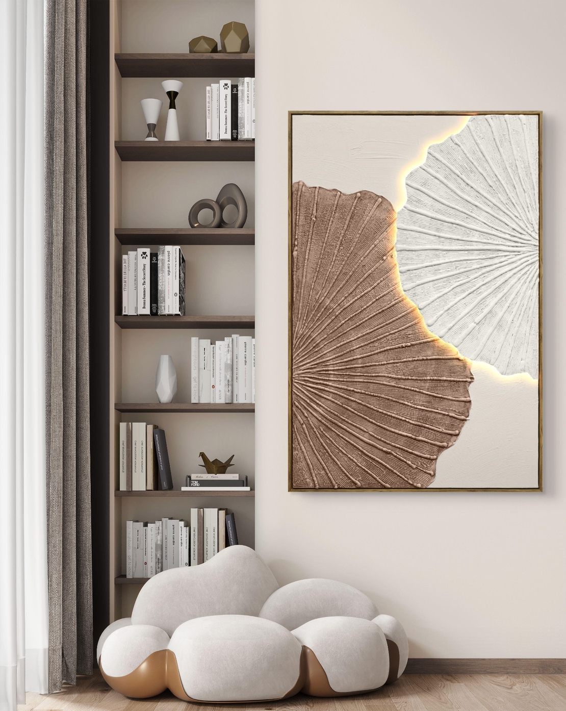 תמונת עלי מניפה אבסטרקטיים – אמנות LED על סוללות עם שלט רחוק-מידה 120*80