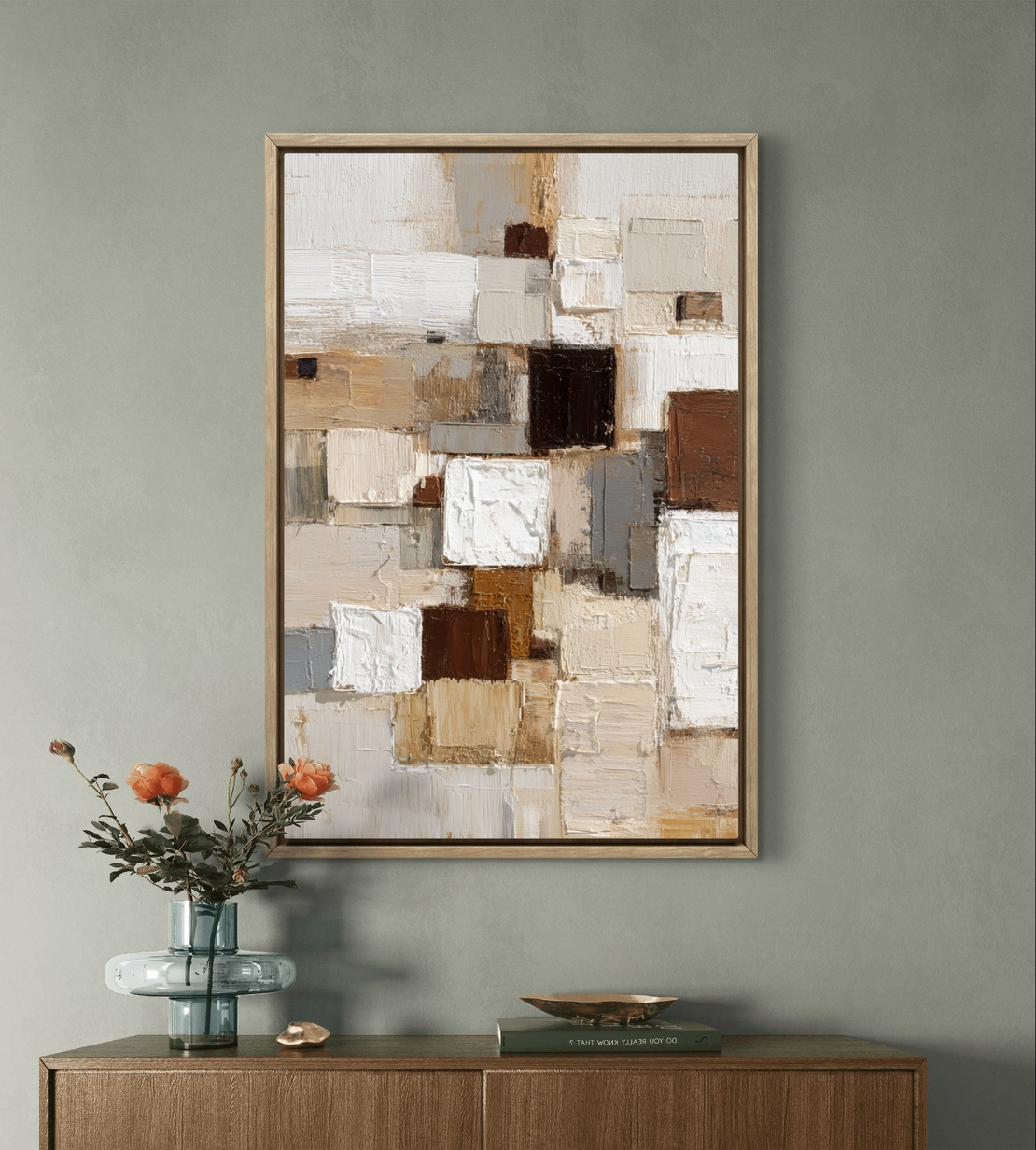 קומפוזיציית בלוקים בגווני שמנת, בז׳ וחום – תמונת קנבס אבסטרקטית | DX5111