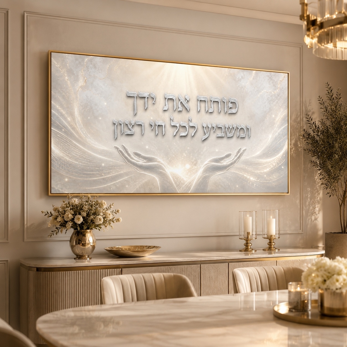 אור השפע הבהיר – תמונת קנבס לרוחב פותח את ידך לסלון | RB4061