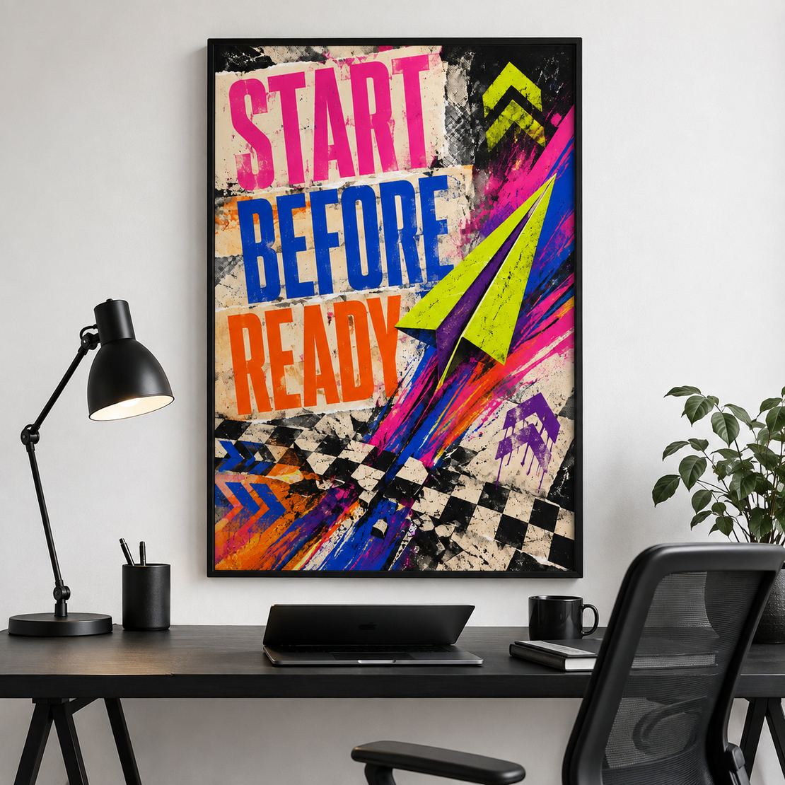 תמונת קנבס מוטיבציה START BEFORE READY עם מטוס נייר | דגם MT395