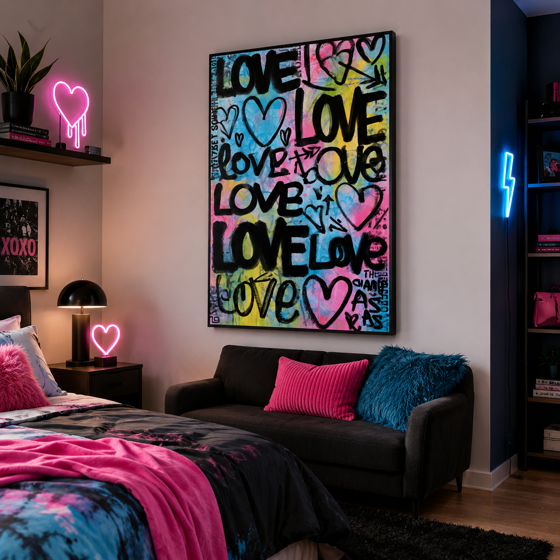 אהבה צבעונית – תמונת קנבס LOVE בסגנון גרפיטי פופ ארט | LV1011