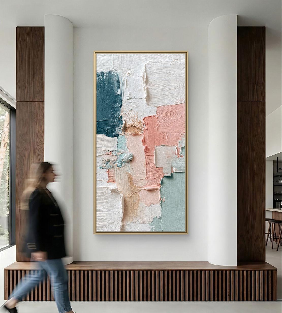 יצירת אמנות אבסטרקטית מודרנית עם שכבות צבע רכות ושמנת.