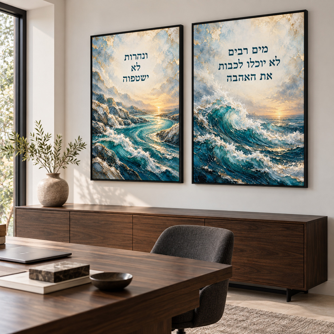 זוג תמונות קנבס מים רבים לא יוכלו לכבות את האהבה | דגם RB2984
