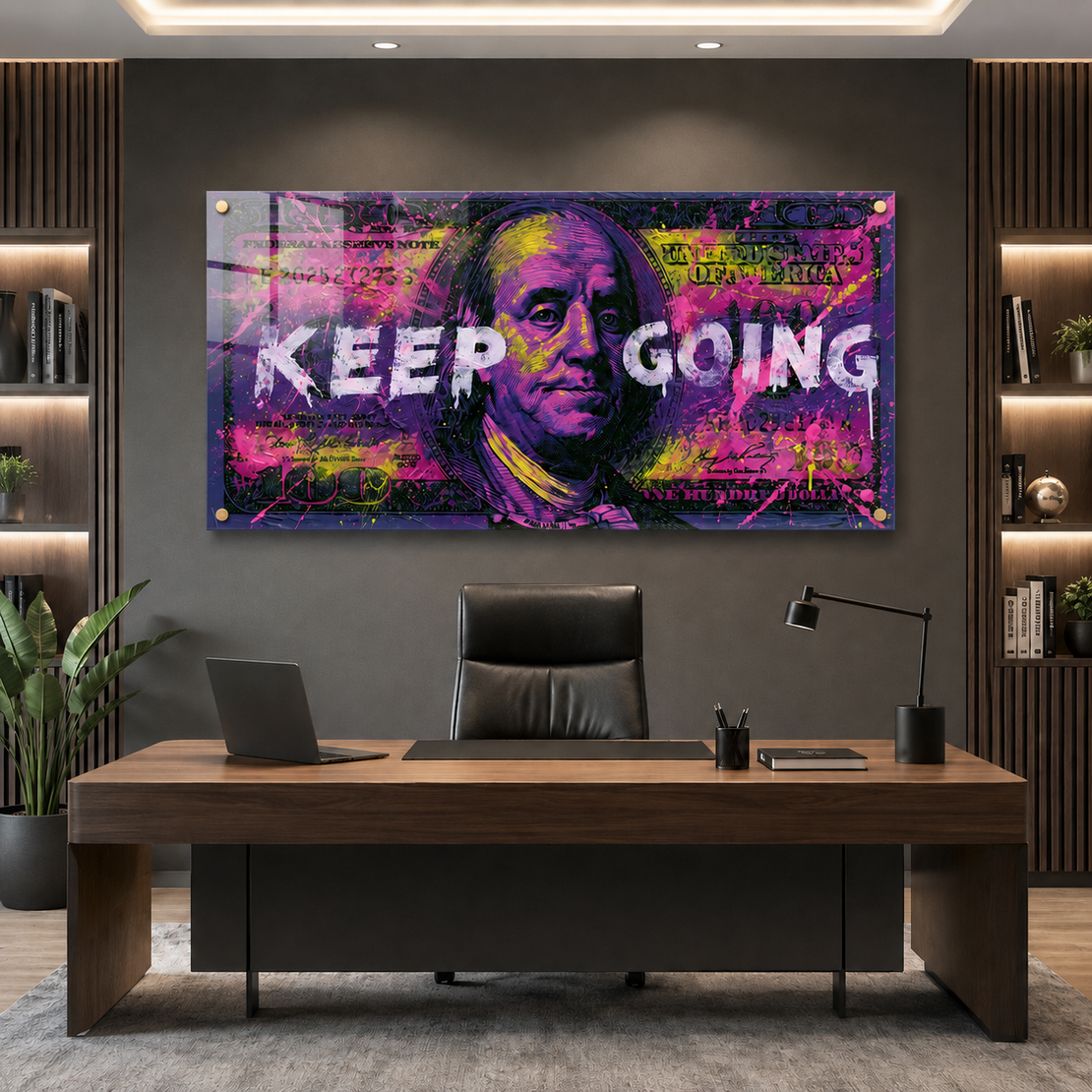 Keep Going ניאון – תמונת זכוכית מוטיבציה דרמטית למשרד – דגם DK5484