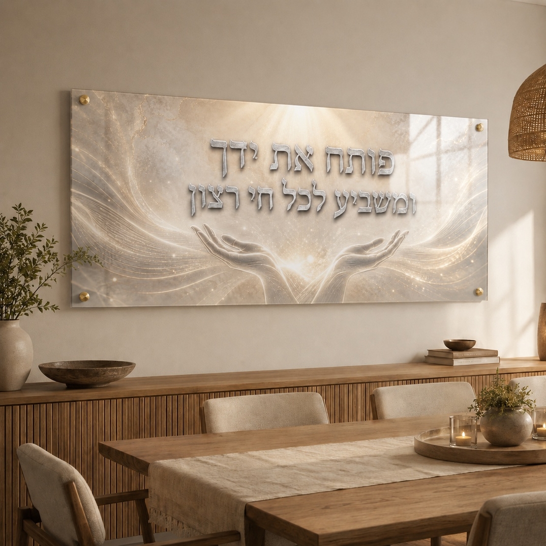 אור השפע הבהיר – תמונת זכוכית לרוחב פותח את ידך לסלון | RG4061