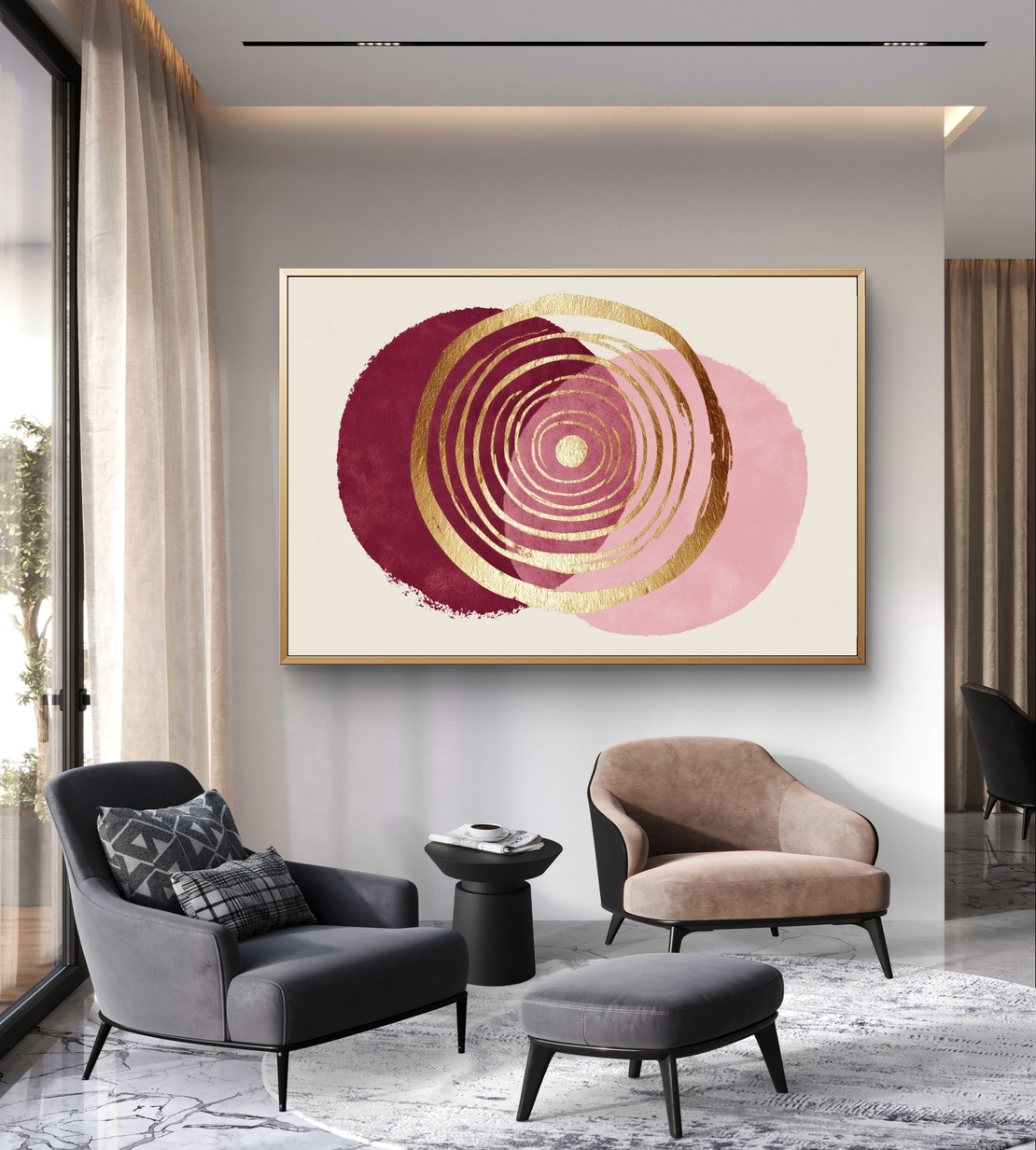 מעגלי זהב, בורדו וורוד – תמונת קנבס אבסטרקטית יוקרתית | CP4521