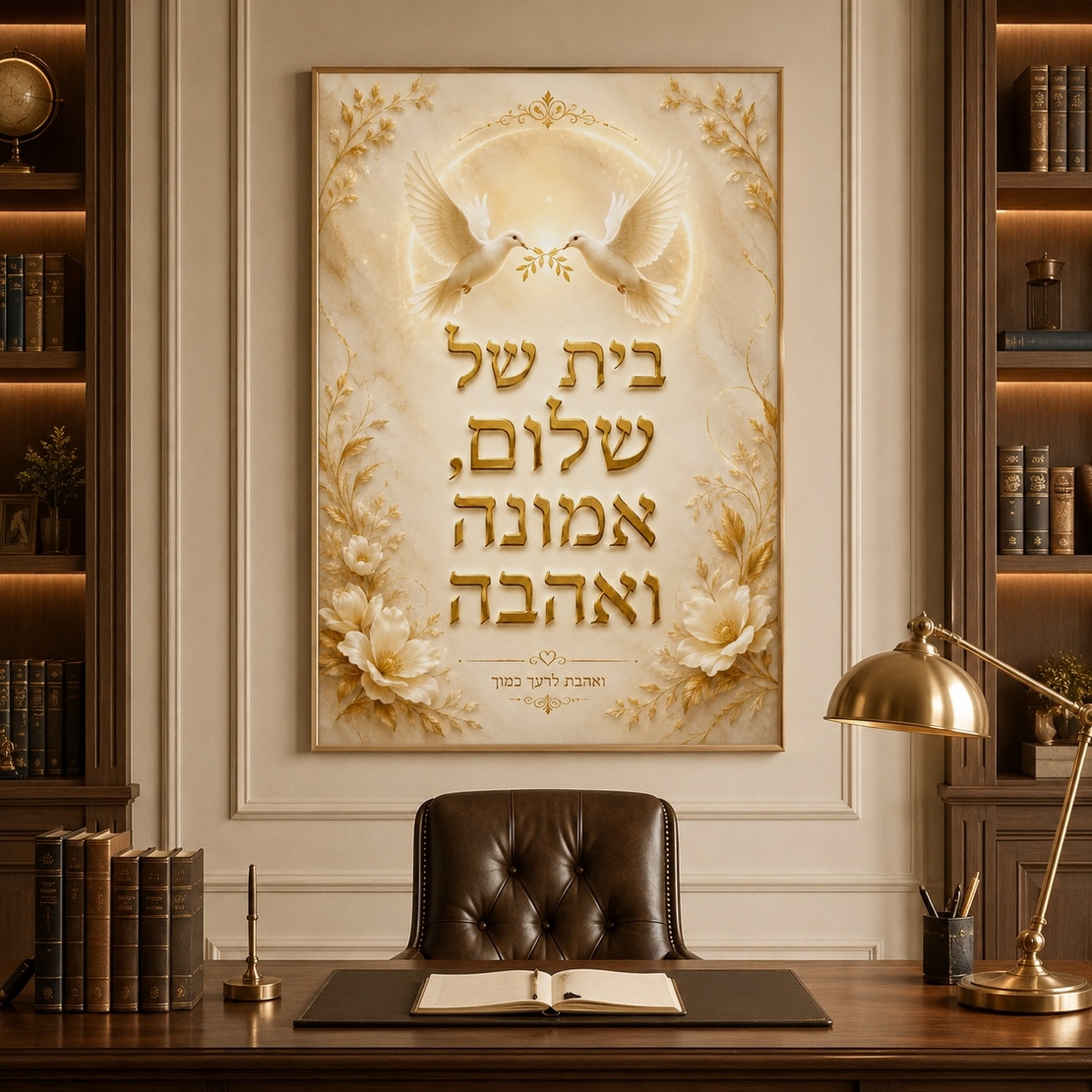 בית של שלום אמונה ואהבה – תמונת קנבס ברכה לבית | RB453