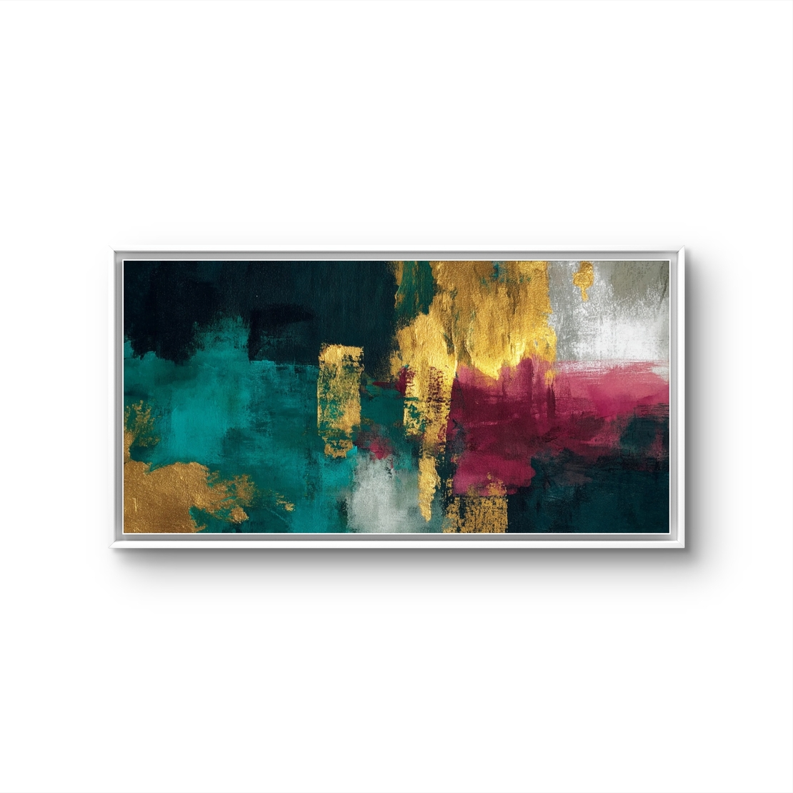 תמונת קנבס לרוחב בגווני טורקיז, זהב ובורדו בעיצוב אבסטרקט מודרני – תכשיט לבית